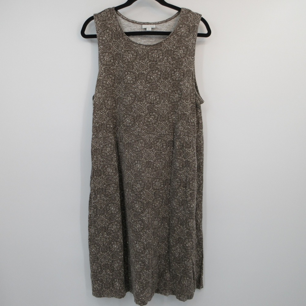 J. Jill Womens Brown White Geometric Medallion Cotton Sleeveless Pocket Dress L